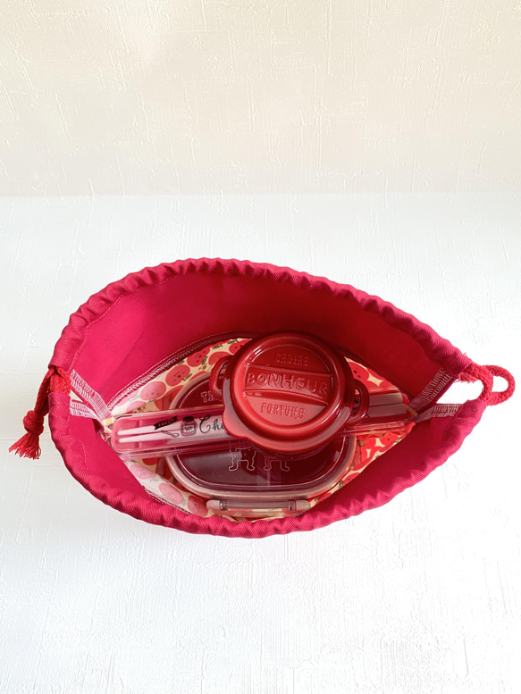 幼稚園・保育園向け　小さめ　お弁当袋＆コップ袋セット　赤りんご 3枚目の画像