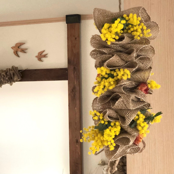 天井から吊るすインテリア ミモザガーランド ドライフラワー 30cm