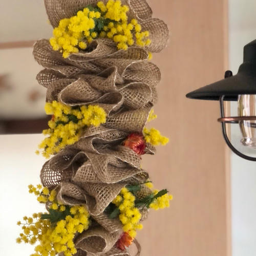 天井から吊るすインテリア ミモザガーランド ドライフラワー 30cm