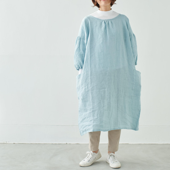 エプロンコート　apron coat / リネン　linen　サックス 4枚目の画像