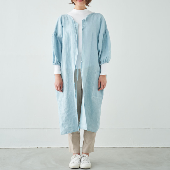 エプロンコート　apron coat / リネン　linen　サックス 6枚目の画像