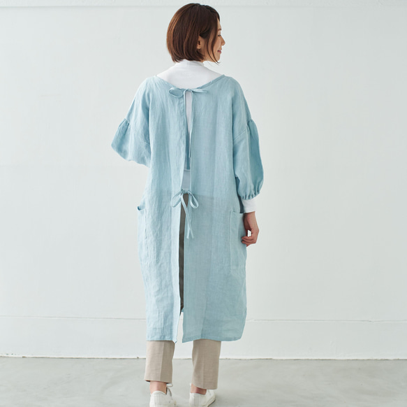 エプロンコート　apron coat / リネン　linen　サックス 3枚目の画像