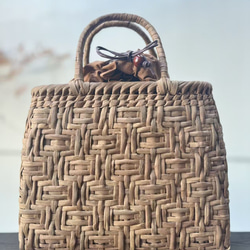 秋冬】山葡萄かごバッグ 手作り 立体花 内布あり 和服バッグ ゆかた