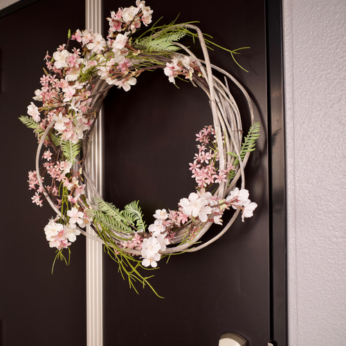 受注後制作商品 桜のドアリース インテリア 直径約50cm ピンク グレー