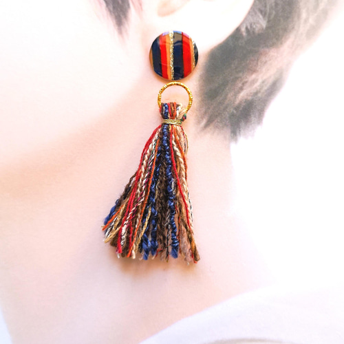 sale】2way*エスニックカラーのタッセルのピアス/イヤリング ピアス 
