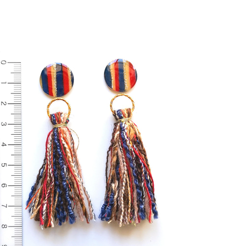 sale】2way*エスニックカラーのタッセルのピアス/イヤリング ピアス 