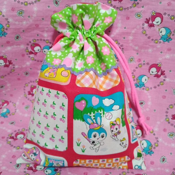 2K-5　ハニーチューン♥巾着袋　ピンクス　pinks  パッチワーク ハニーチューン♥巾着袋 ピンクス pinks パッチワーク 入園入学準備