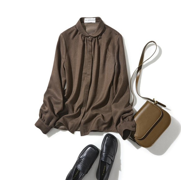 優雅 Marueli 襯衫，長袖襯衫襯衫，棕色，適合成人 220307-3 第1張的照片