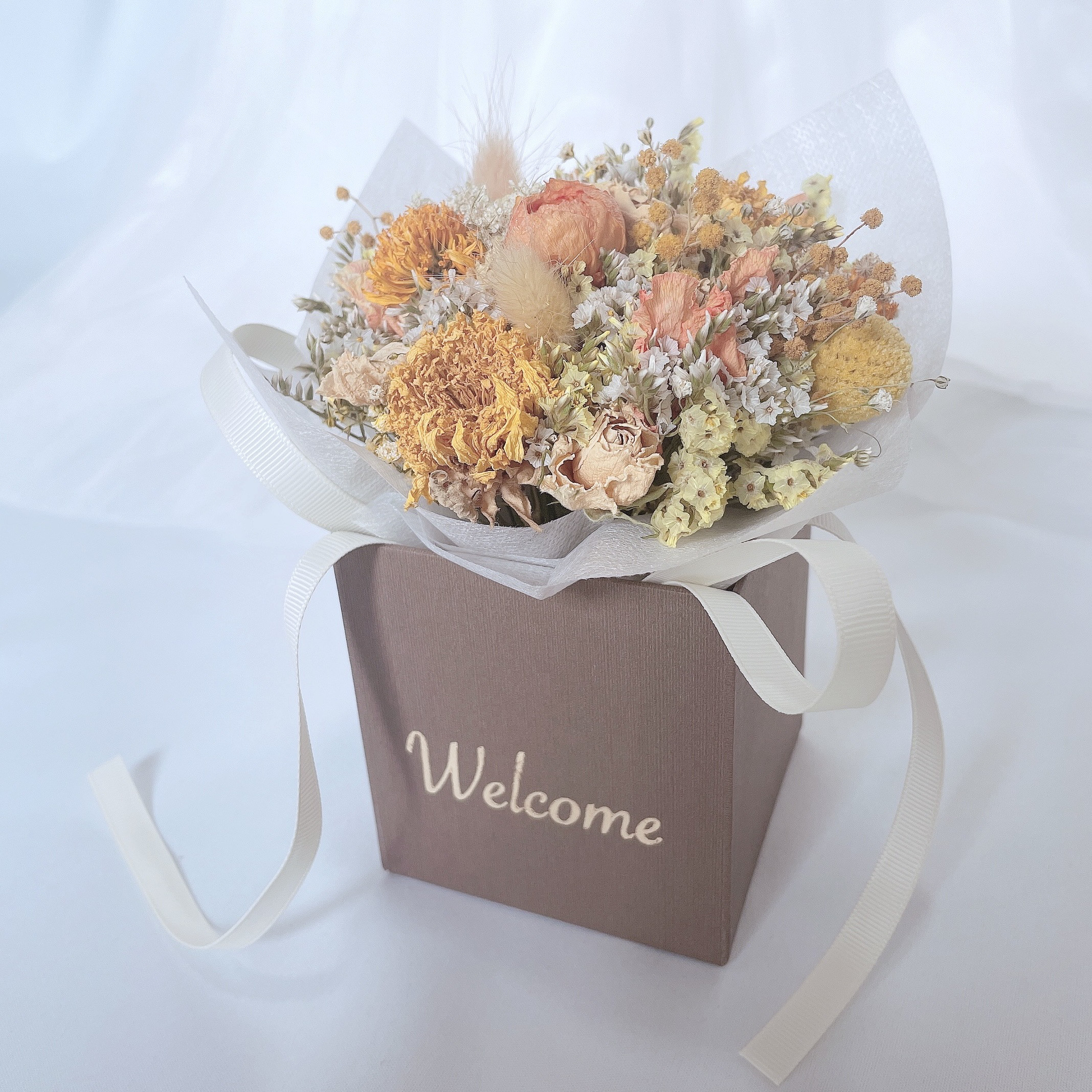 【ウェルカム】ドライフラワー　ボックスフラワー【選べる花色】Welcomeメッセージ入りBOX