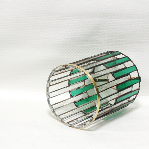 緑ストライプのダウンライト ver.1 ステンドグラスとLED（白昼色