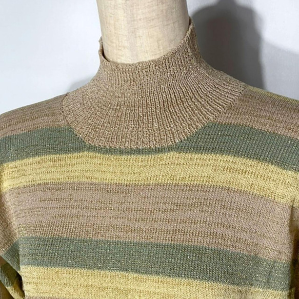 春ニット✿ストライプ グリッター ニットワンピース　297 BEIGE YELLOW GREEN STRIPE OP 5枚目の画像