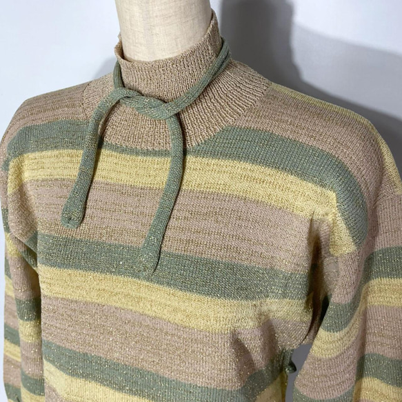 春ニット✿ストライプ グリッター ニットワンピース　297 BEIGE YELLOW GREEN STRIPE OP 7枚目の画像