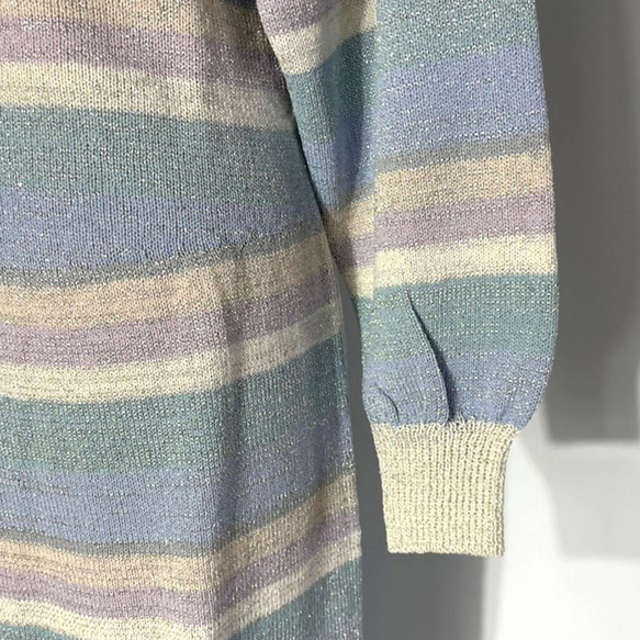 春ニット✿ブルー ストライプ グリッター ニットワンピース　298 BLUE BEIGE STRIPE OP 8枚目の画像