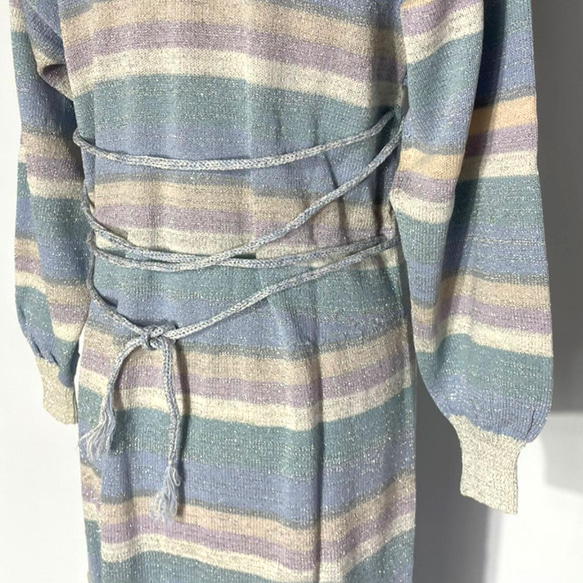 春ニット✿ブルー ストライプ グリッター ニットワンピース　298 BLUE BEIGE STRIPE OP 9枚目の画像