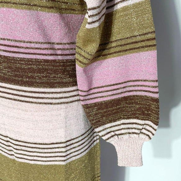 春ニット✿ピンク×ベージュ ストライプ グリッター ニットワンピース　299 PINK BEIGE STRIPE OP　 7枚目の画像