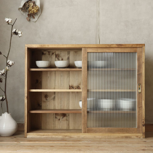 モールガラスの引き戸棚（引き出し無し）。レトロ。食器棚。サイズ