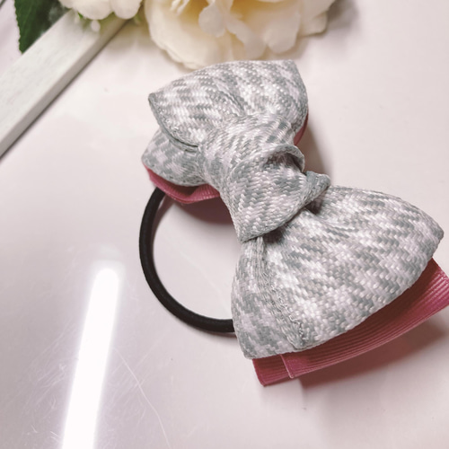 2個セット ハンドメイド 千鳥格子 リボン バレッタ やっとこピンに変更