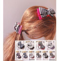 2個セット ハンドメイド 千鳥格子 リボン バレッタ やっとこピンに変更