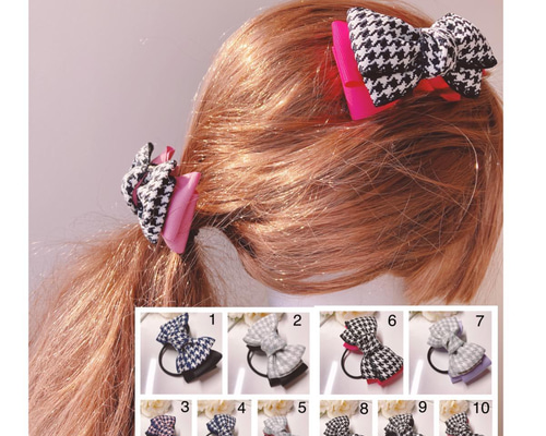 2個セット ハンドメイド 千鳥格子 リボン バレッタ やっとこピン