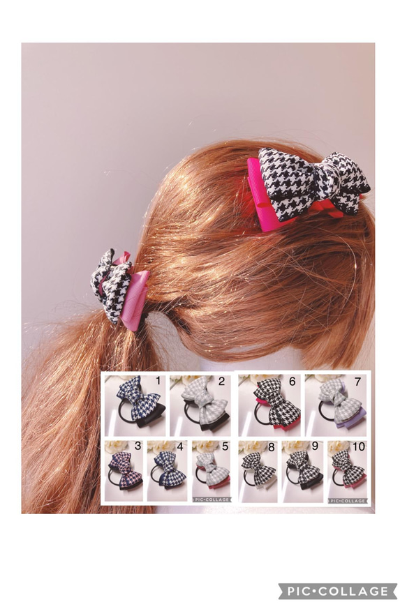 千鳥柄リボンバレッタ】ヘアアクセサリー バレッタ ハンドメイド