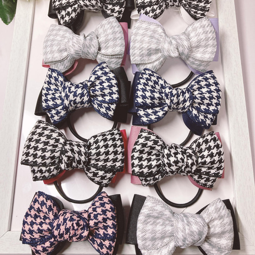 2個セット ハンドメイド 千鳥格子 リボン バレッタ やっとこピンに変更