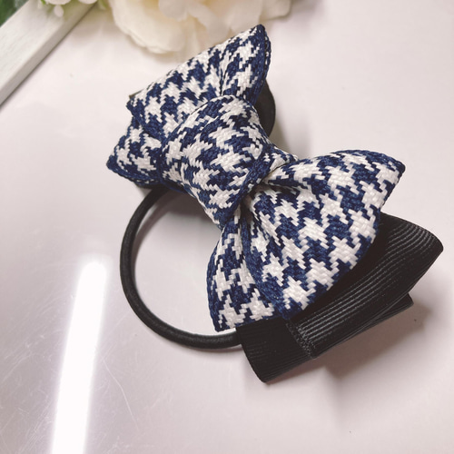 2個セット ハンドメイド 千鳥格子 リボン バレッタ やっとこピンに変更