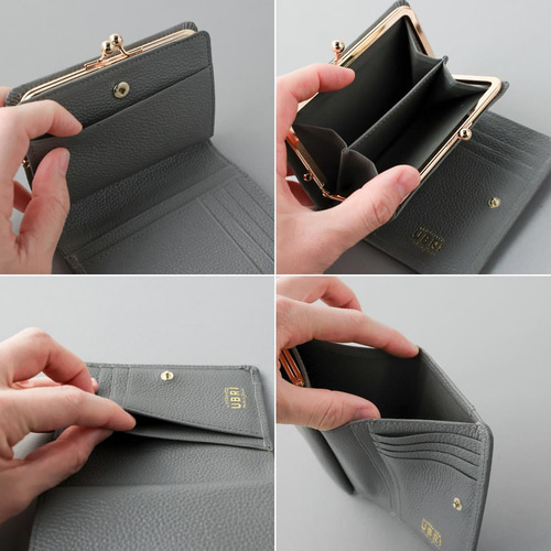 送料無料 国産 シュリンクレザー 小さい財布 二つ折り がま口財布 ミニ