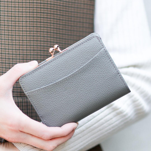 送料無料 国産 シュリンクレザー 小さい財布 二つ折り がま口財布 ミニ