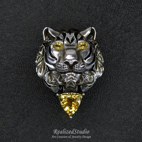 金黃綠柱石 925純銀 老虎珠寶設計胸針吊墜 - 生肖虎年 / 虎爺 第1張的照片