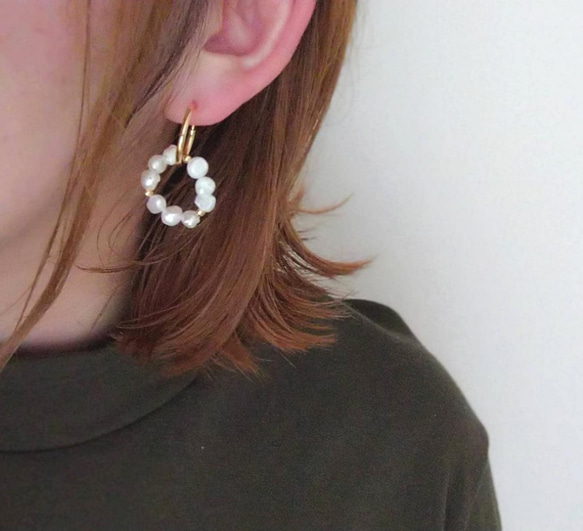 【2way】淡水パールのフープピアス/イヤリング 3枚目の画像