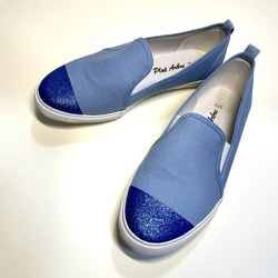 價格便宜♪ 輕懶人鞋（淡藍色×藍色閃光）22.5cm～24.5cm 腳趾顏色可半訂購 第1張的照片