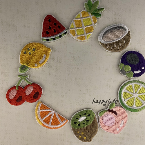 3枚入 オレンジ みかん刺繍アイロンワッペンシールタイプ ワッペン