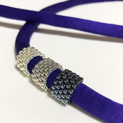 帯締め　丸ぐけ　青紫　帯留め　シルバー系グラデーション　ビーズ編みリング 1枚目の画像