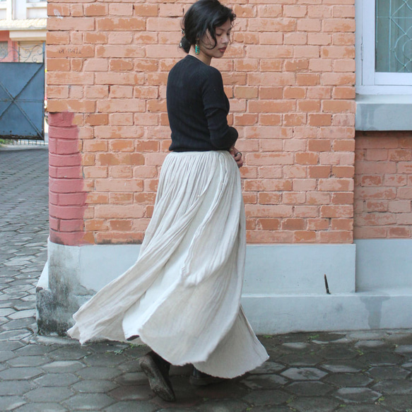◉アレンジ自在◉ ローシルクリネン　ダブルロングスカート 10枚目の画像