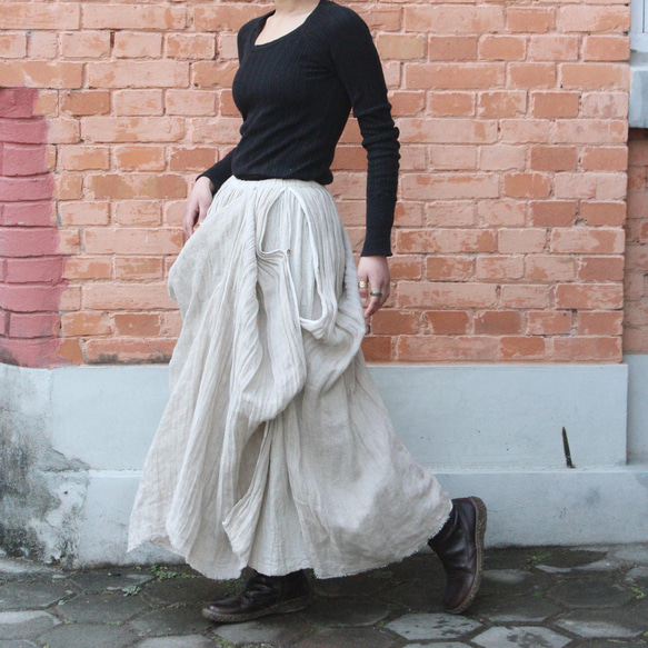 ◉アレンジ自在◉ ローシルクリネン　ダブルロングスカート 1枚目の画像