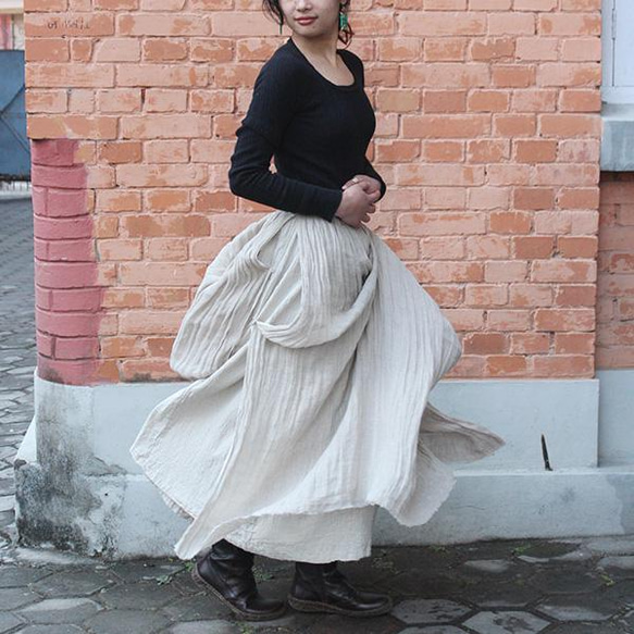 ◉アレンジ自在◉ ローシルクリネン　ダブルロングスカート 3枚目の画像