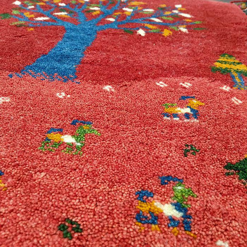 ペルシャ ギャッベ 玄関マット 90x62 茜色の夕焼け 桃色の大地 生命の