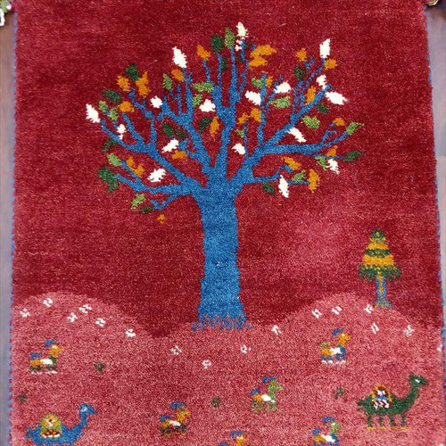 ペルシャ ギャッベ 玄関マット 90x62 茜色の夕焼け 桃色の大地 生命の