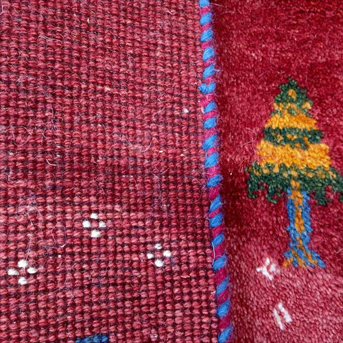 ペルシャ ギャッベ 玄関マット 90x62 茜色の夕焼け 桃色の大地 生命の