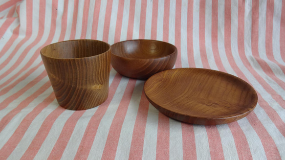 桑の木のミニカップと豆皿2枚セット 1枚目の画像