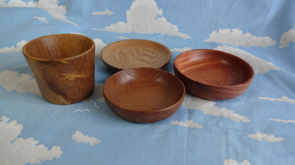 桑の木のミニカップと3種の豆皿セット 1枚目の画像