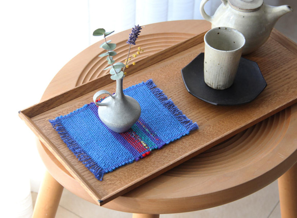 《おうち時間を楽しむ》おしゃれな手織りコースター　 オリエンタルブルー/ティータイム/敷物 1枚目の画像