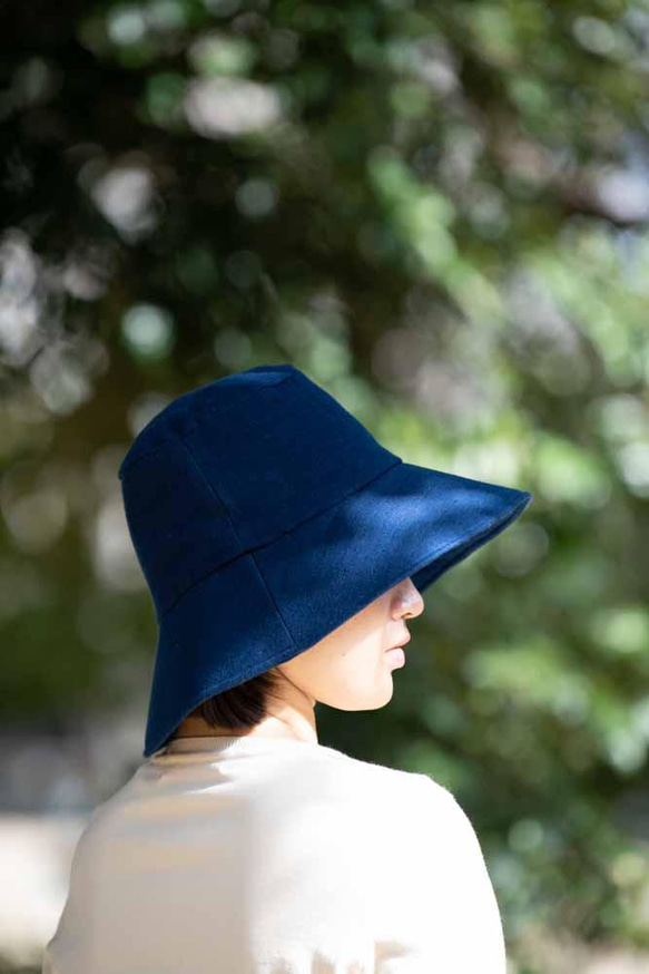 藍染ガーゼ日よけ帽子（Organic cotton３重ガーゼ） 3枚目の画像