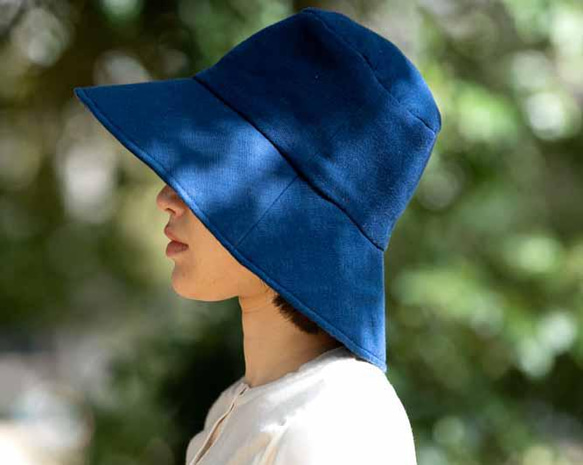 藍染ガーゼ日よけ帽子（Organic cotton３重ガーゼ） 1枚目の画像