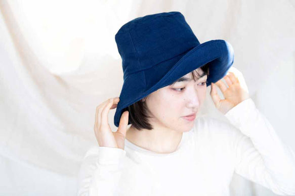 藍染ガーゼ日よけ帽子（Organic cotton３重ガーゼ） 5枚目の画像
