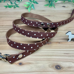犬　首輪＆リードセット　水玉　定番　人気　茶色　ブラウン　小型犬　ハンドメイド 2枚目の画像