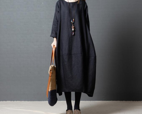 ヨーガンレール チュニック ワンピース コットンリネン 綿 麻 ブラック 黒 Ｍ ヨーガンレール チュニック ワンピース コットンリネン 綿 麻