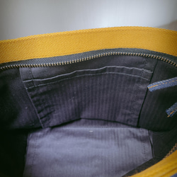 岡山デニム　ミニ　ショルダーバッグ　マチ広　自立　『色落ちしないデニム』（インディゴ×イエロー） 6枚目の画像