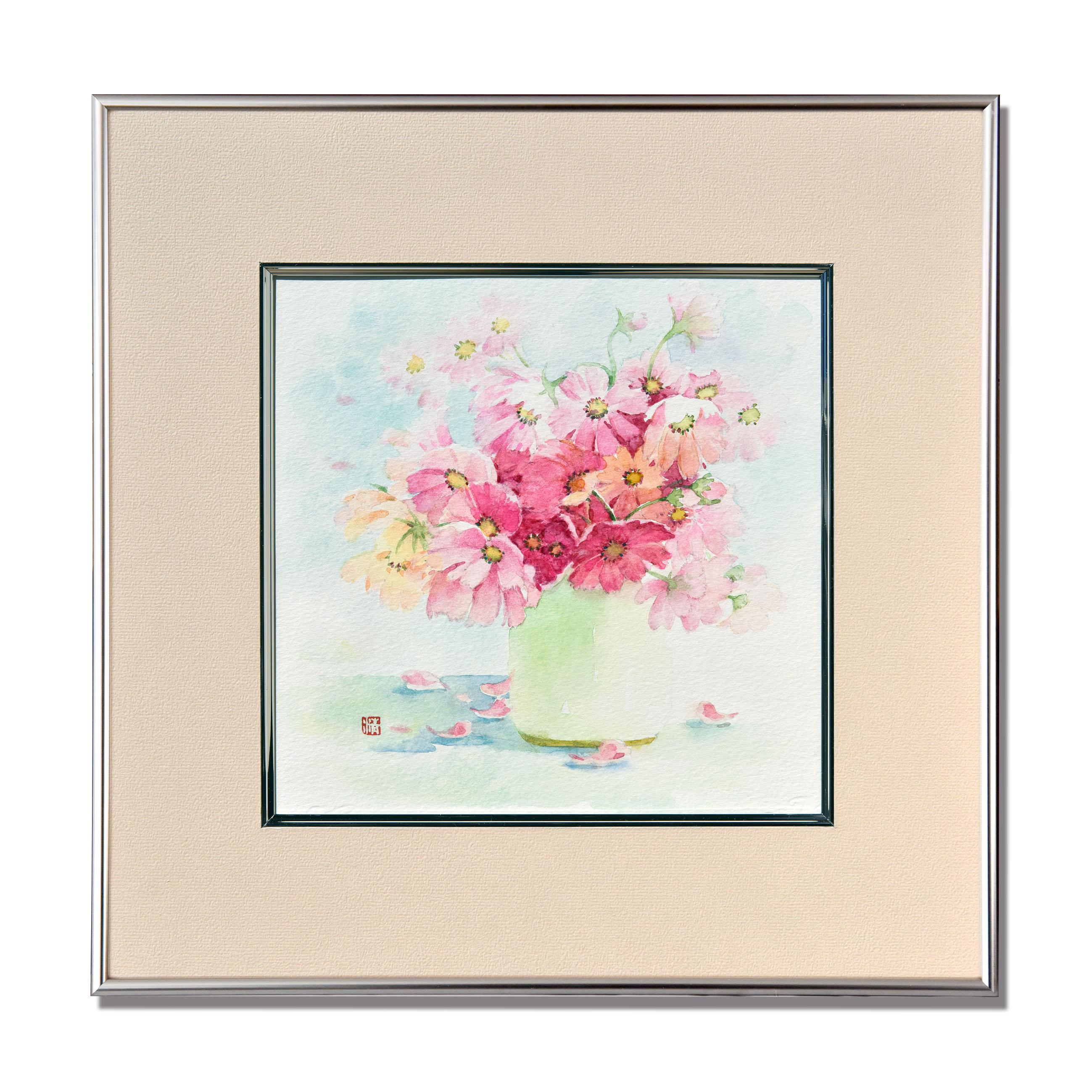 花に願いを」水彩原画 一点物 額縁付き 豪華プレゼント付き 絵画
