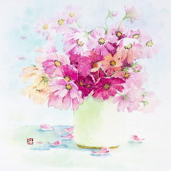 「花に願いを」水彩原画 一点物 額縁付き　豪華プレゼント付き 2枚目の画像